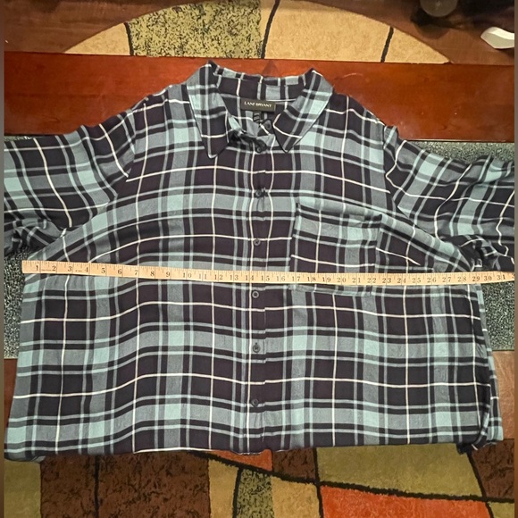 Lane Bryant  Womens Teal/Navy Plaid Popover Roll Tab Sleeve Button Down 22/24 - Picture 7 of 16